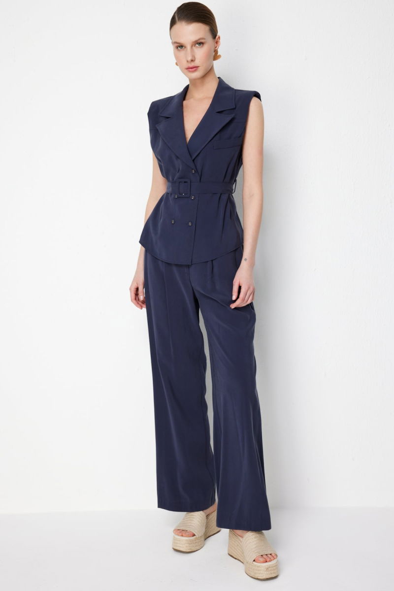 On Kadın Pile Detaylı Bol Paça Pantolon 74909 Indigo - On