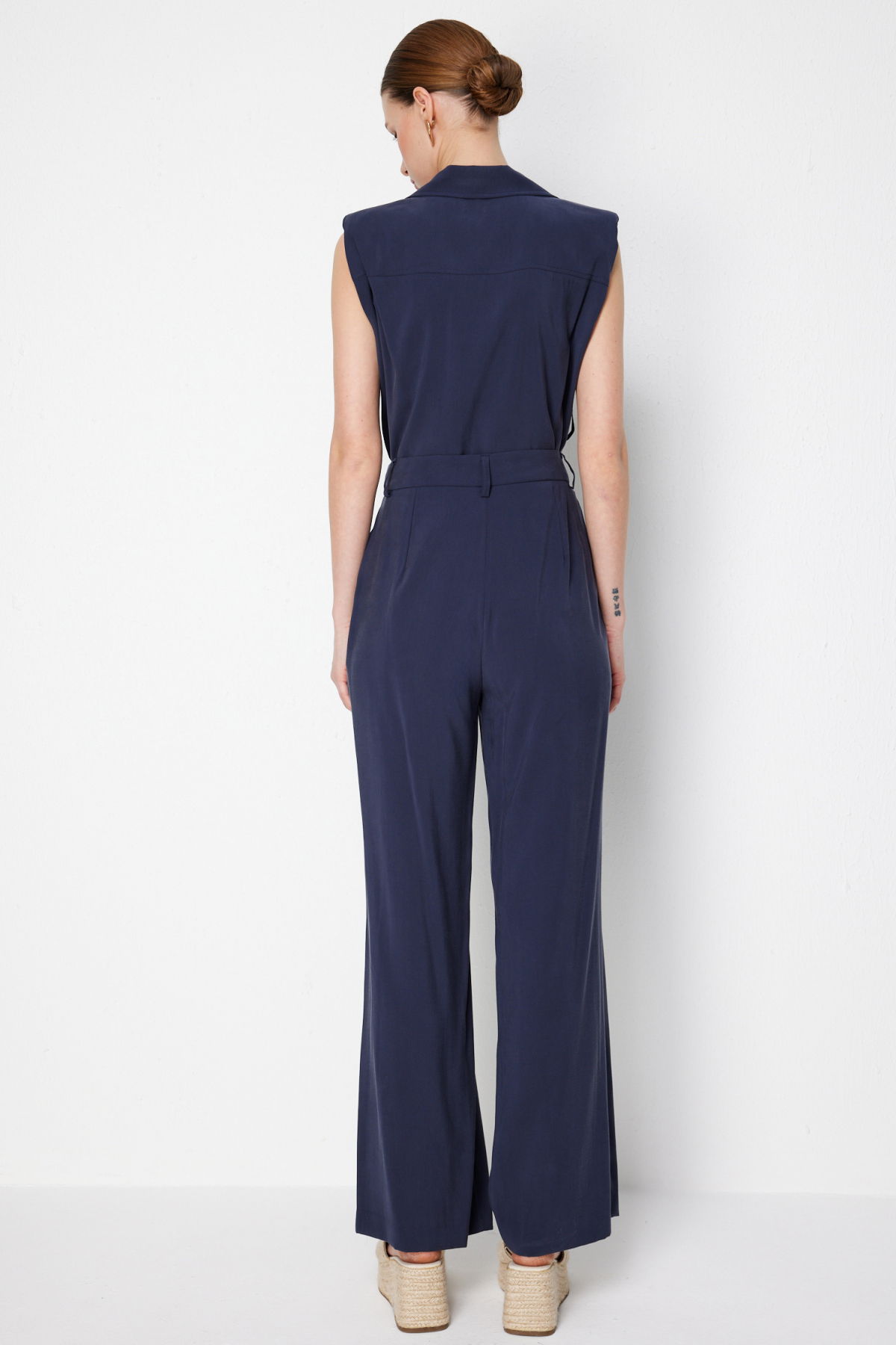 On Kadın Pile Detaylı Bol Paça Pantolon 74909 Indigo - 4