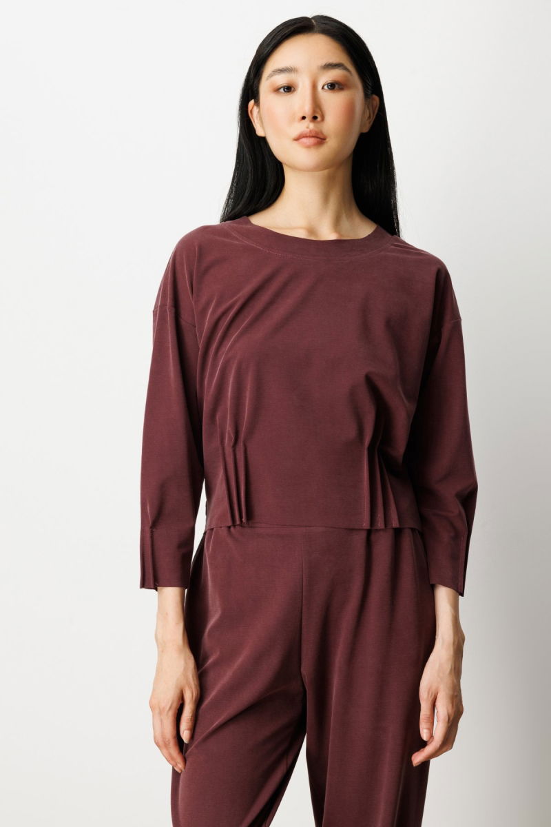 On Kadın Pile Detaylı Sıfır Yaka Bluz 64408 Bordo - On