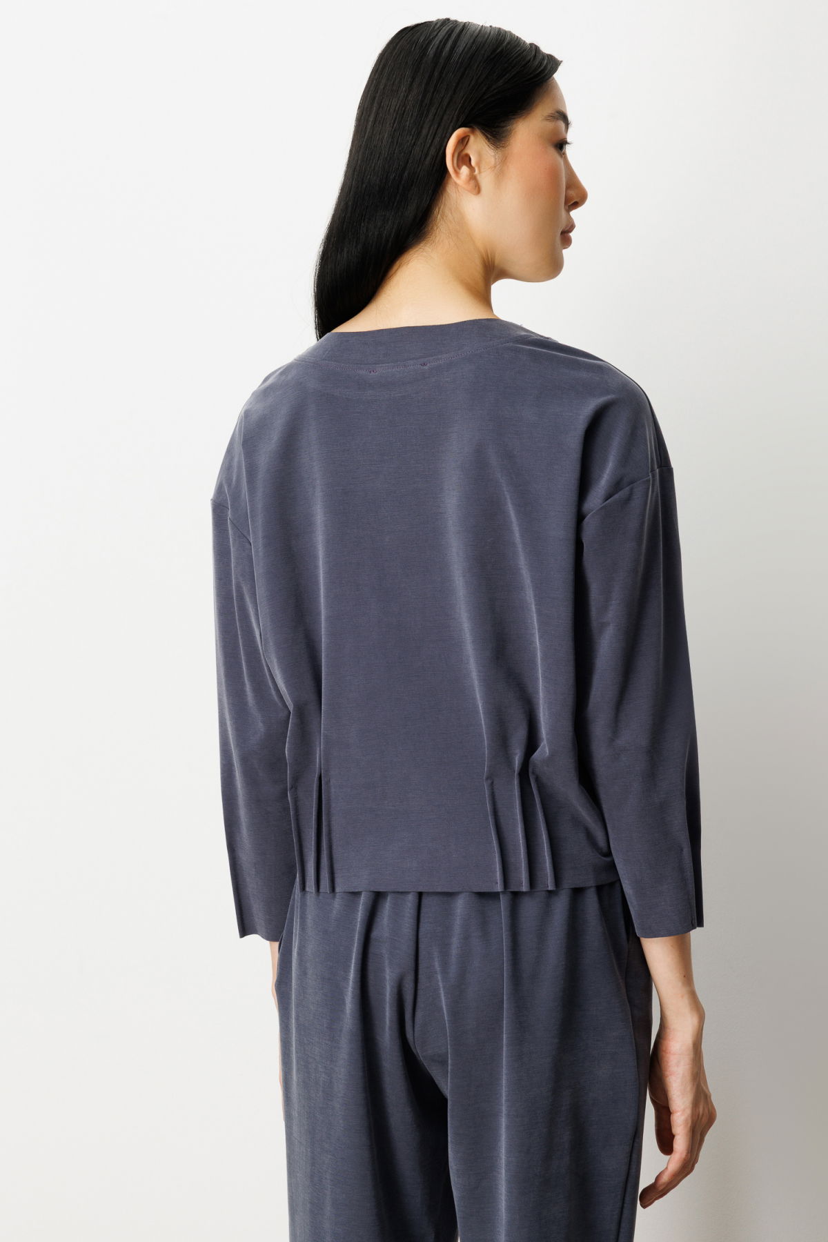 On Kadın Pile Detaylı Sıfır Yaka Bluz 64408 Lacivert - 4