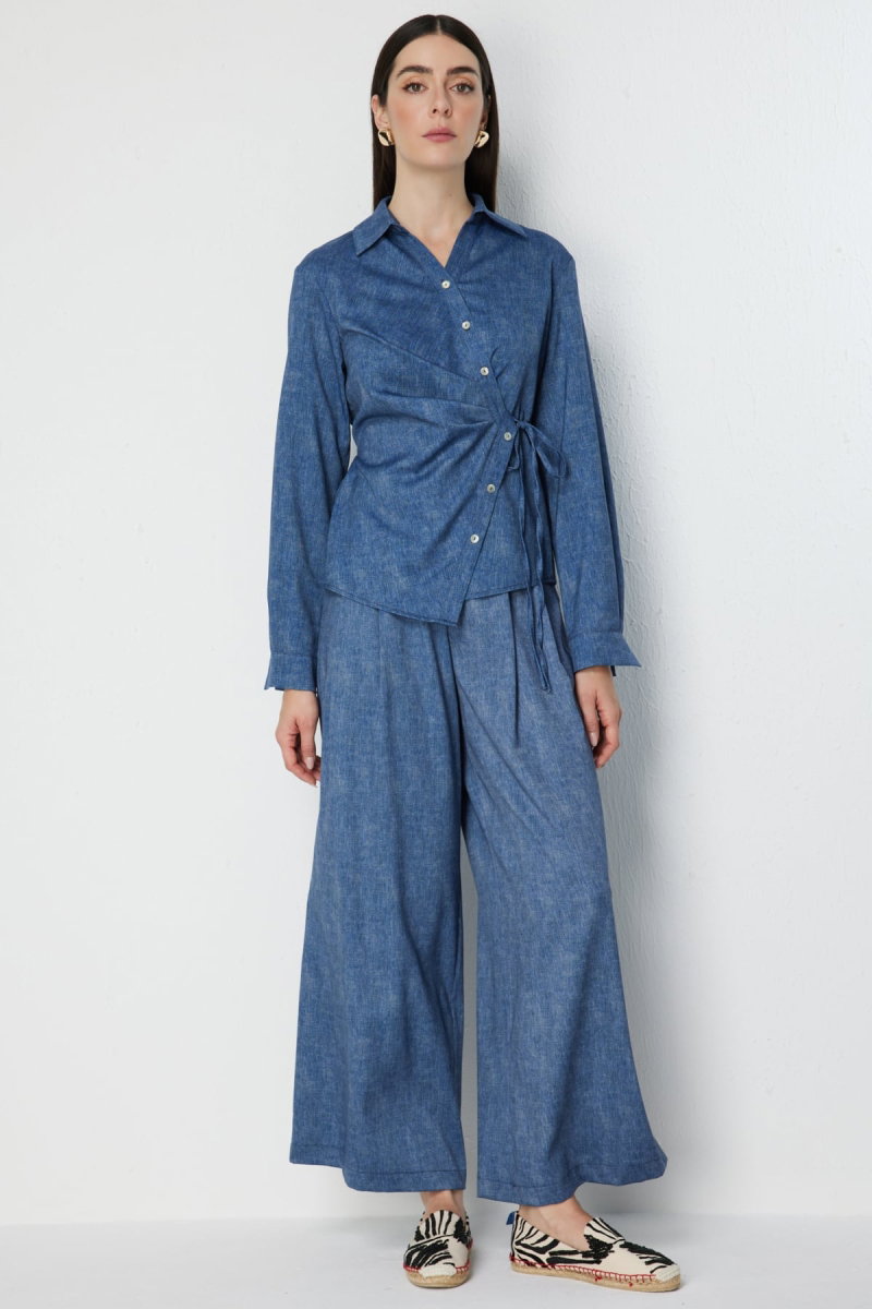 On Kadın Pileli Bol Paça Pantolon 72346 Indigo - On