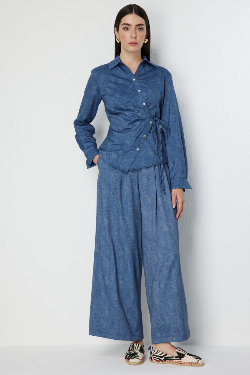 On Kadın Pileli Bol Paça Pantolon 72346 Indigo - 2