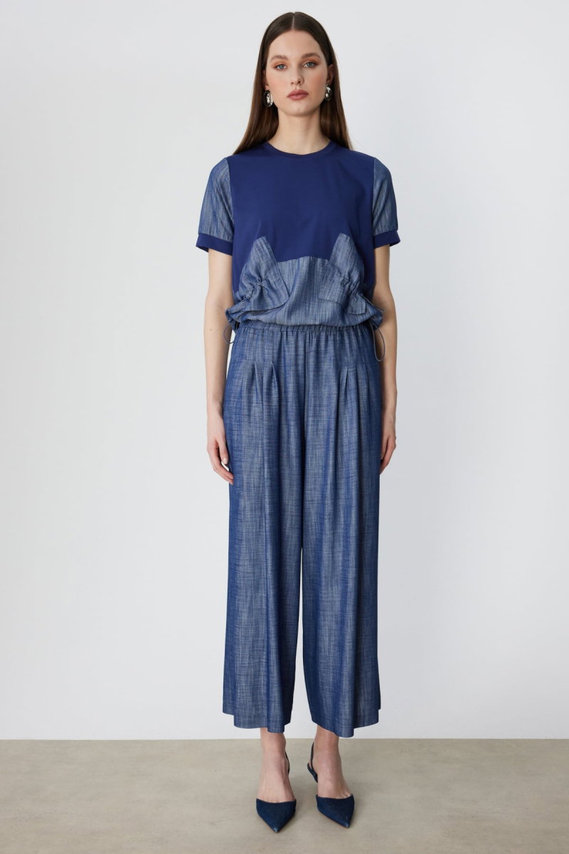 On Kadın Pileli Geniş Paça Pantolon 74120 Indigo - On