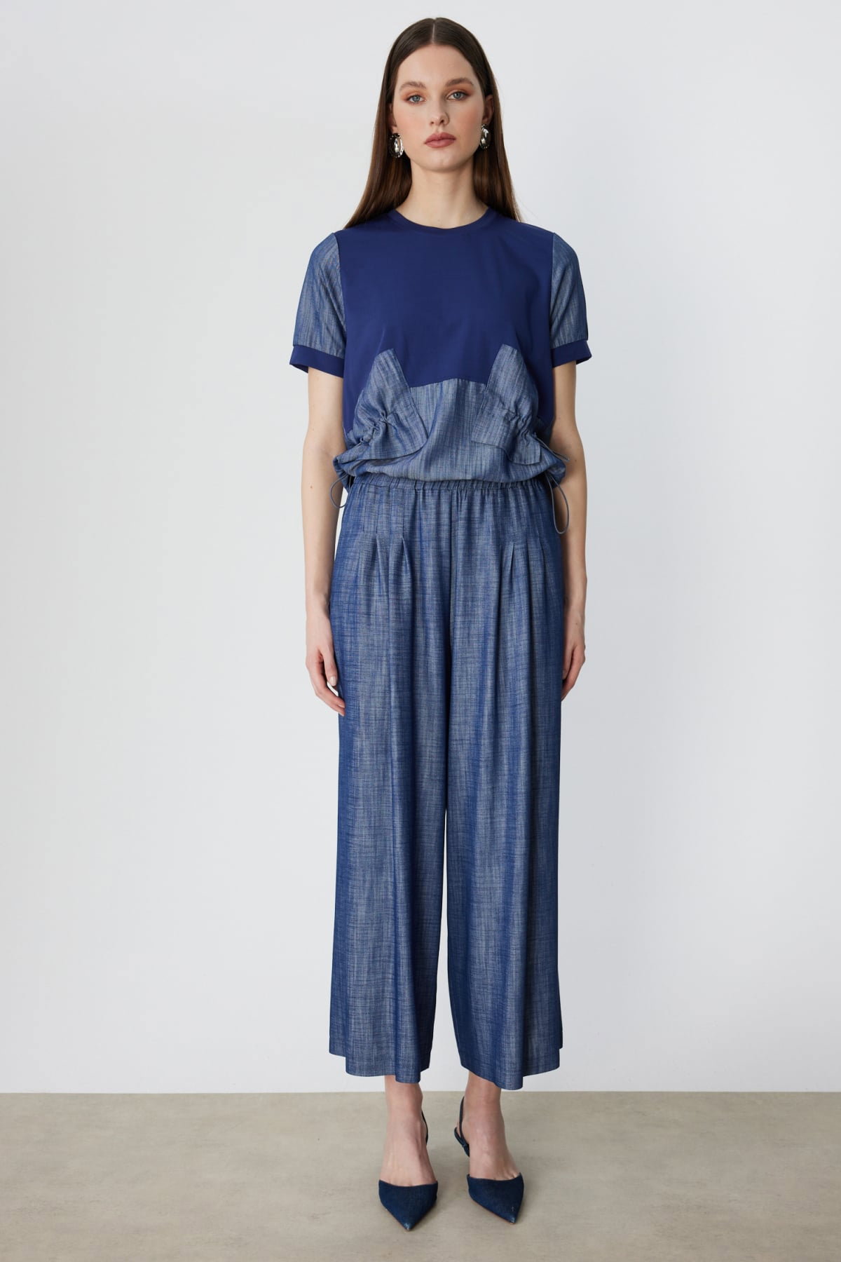 On Kadın Pileli Geniş Paça Pantolon 74120 Indigo - 1