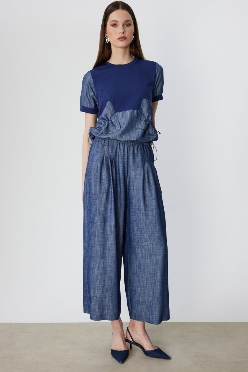 On Kadın Pileli Geniş Paça Pantolon 74120 Indigo - 2