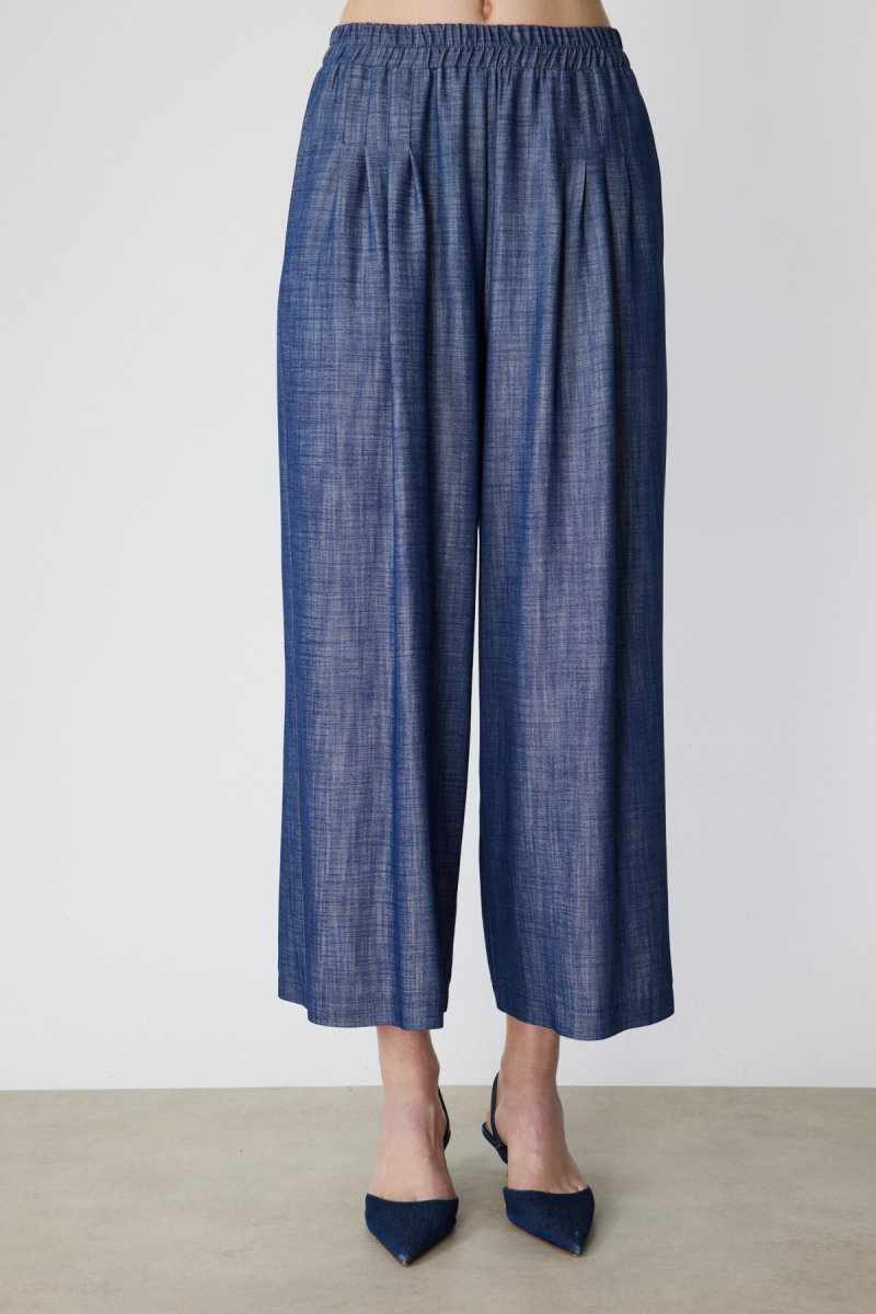 On Kadın Pileli Geniş Paça Pantolon 74120 Indigo - 3