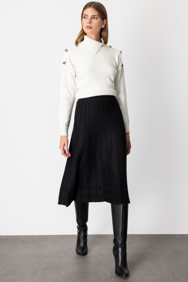 On Kadın Pileli Midi Boy Triko Etek 60201 Siyah - On