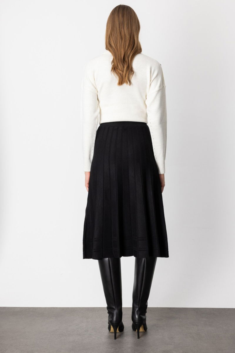 On Kadın Pileli Midi Boy Triko Etek 60201 Siyah - 4