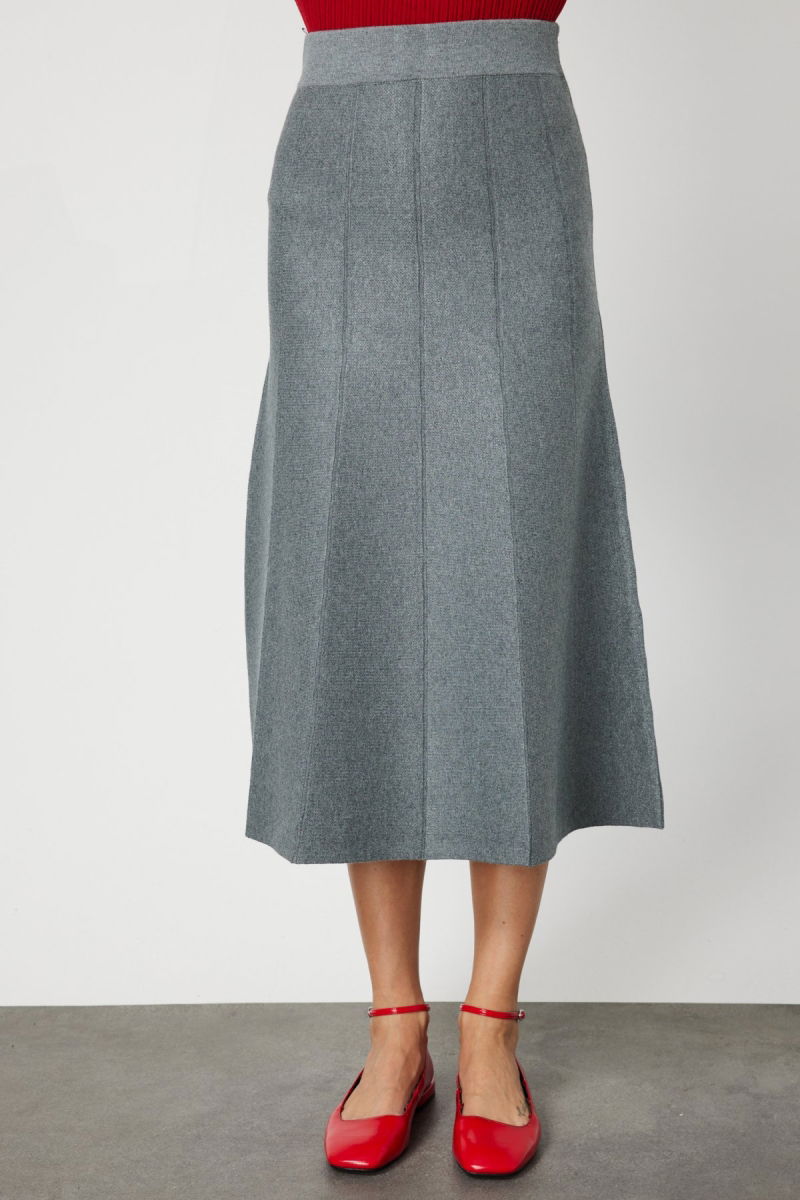 On Kadın Pileli Midi Triko Etek 65210 Gri - 3