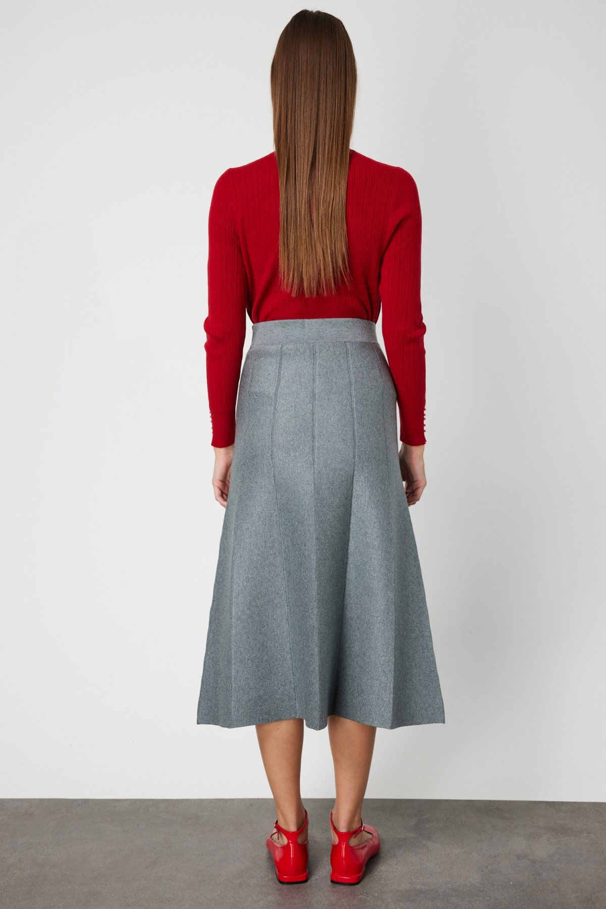 On Kadın Pileli Midi Triko Etek 65210 Gri - 4