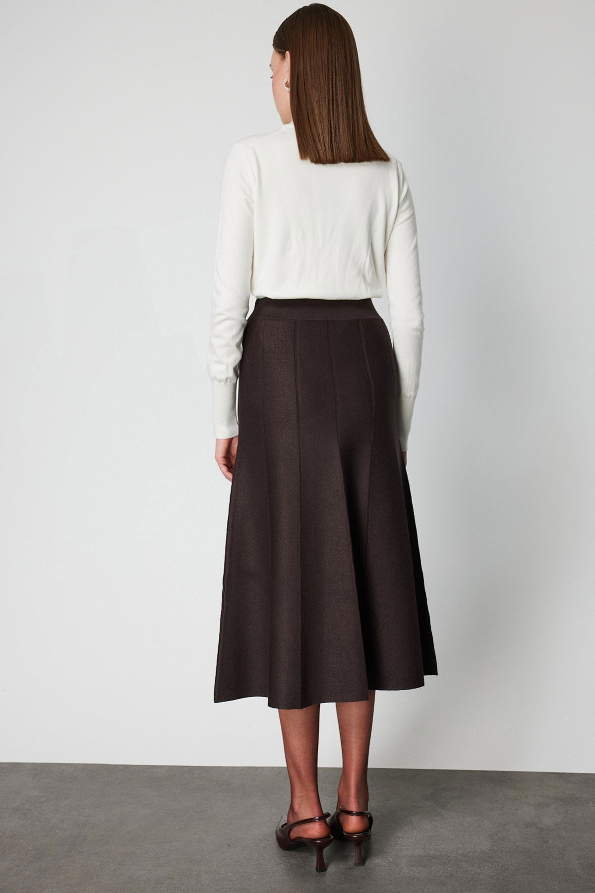 On Kadın Pileli Midi Triko Etek 65210 Kahverengi - 4