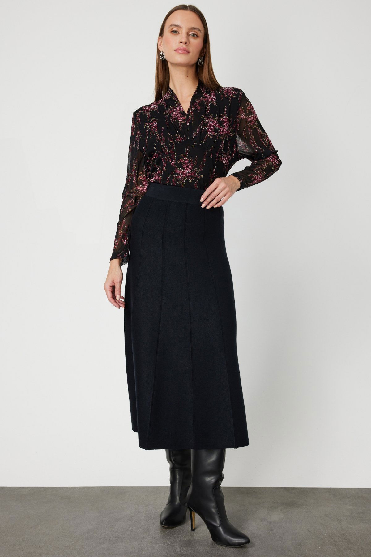 On Kadın Pileli Midi Triko Etek 65210 Siyah - 1