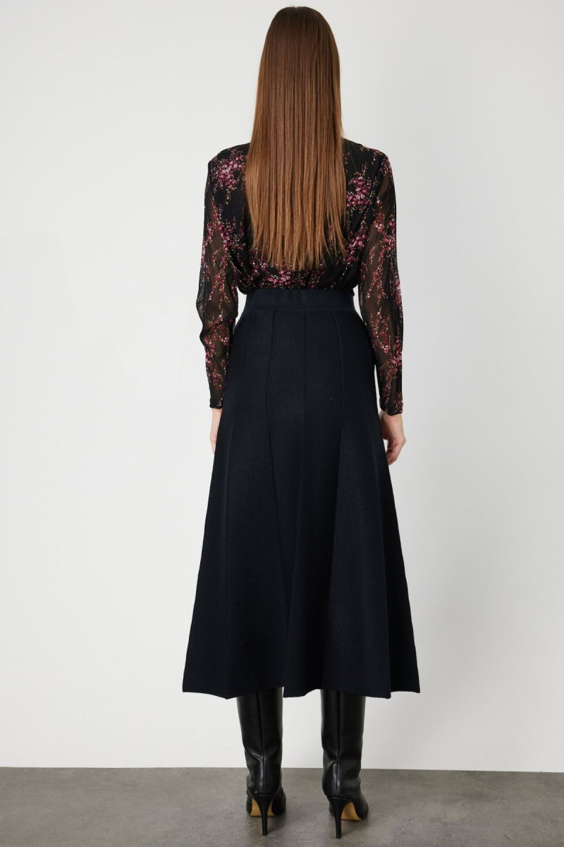 On Kadın Pileli Midi Triko Etek 65210 Siyah - 4