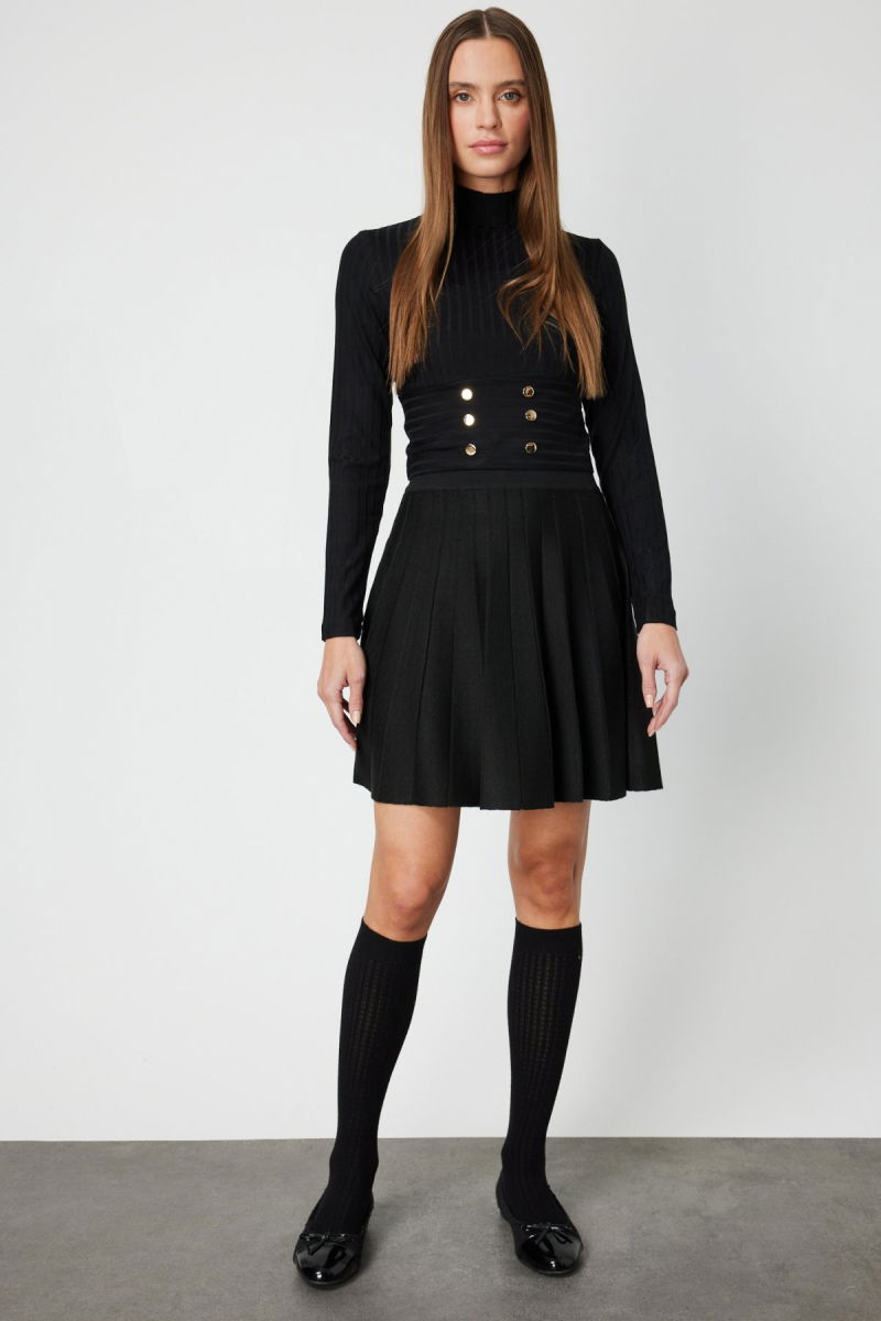 On Kadın Pileli Mini Triko Etek 65203 Siyah - On