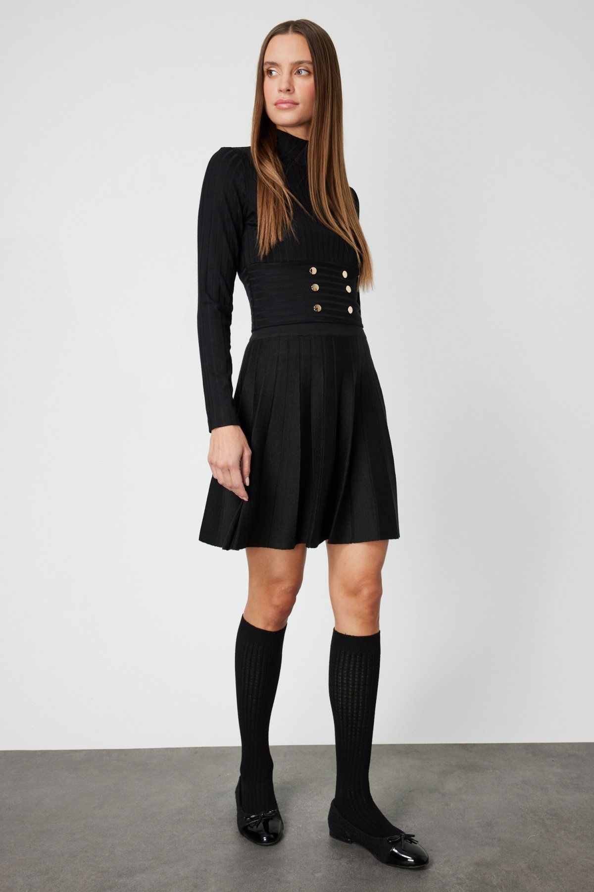 On Kadın Pileli Mini Triko Etek 65203 Siyah - 2