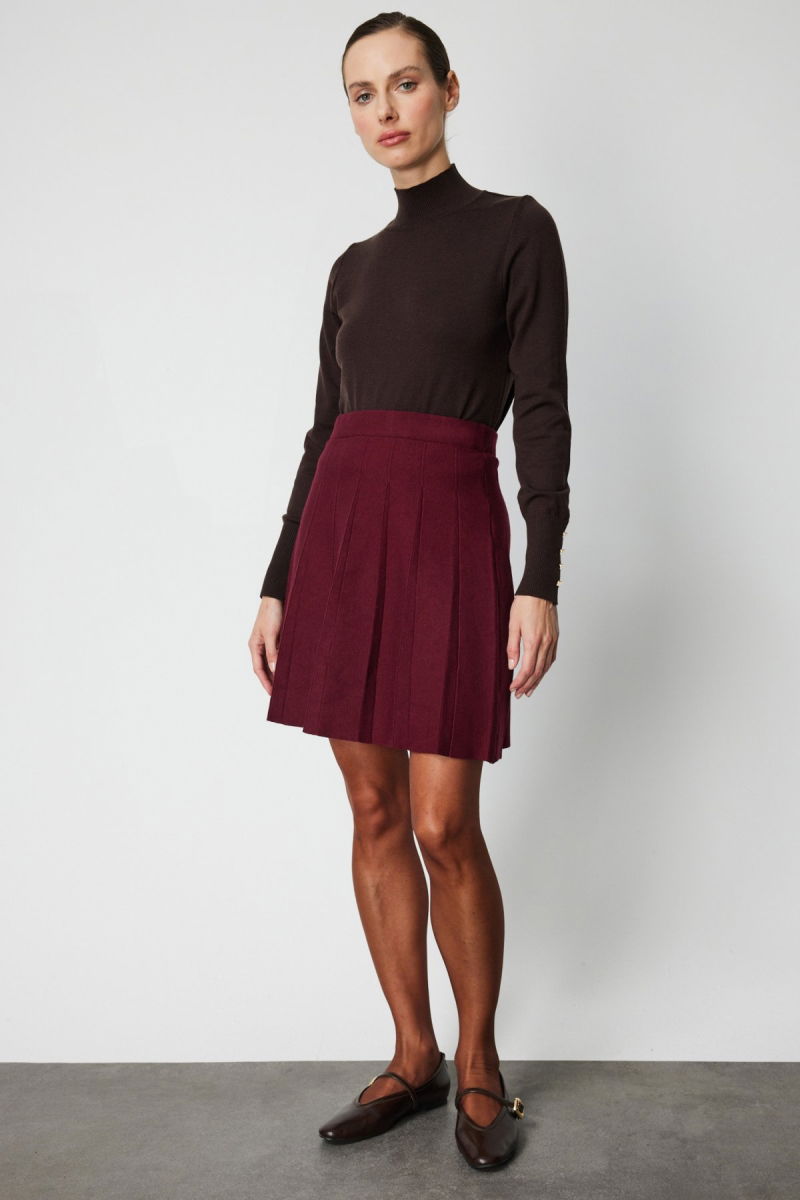 On Kadın Pileli Mini Triko Etek 69202 Bordo - On