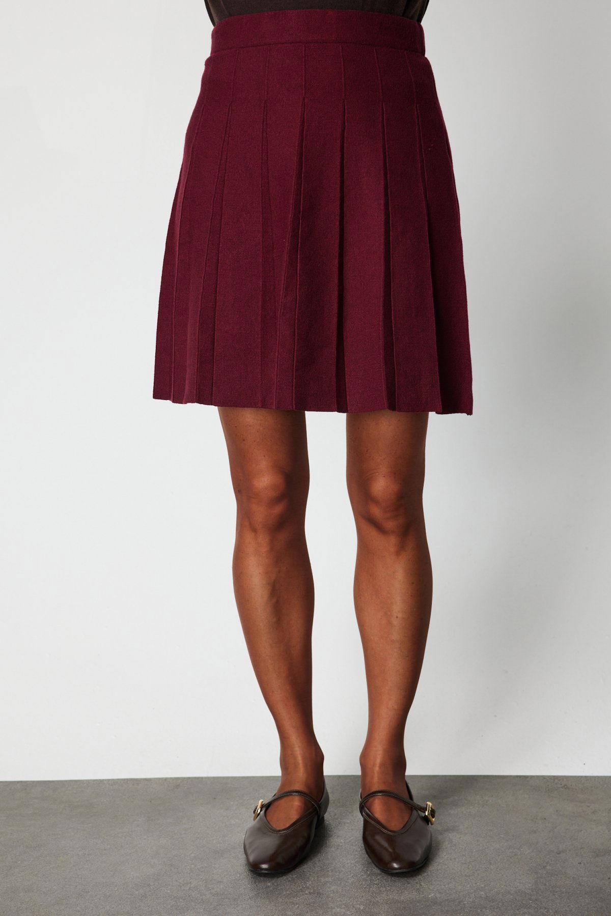 On Kadın Pileli Mini Triko Etek 69202 Bordo - 3