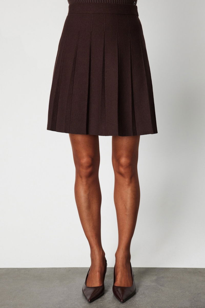 On Kadın Pileli Mini Triko Etek 69202 Kahverengi - 3