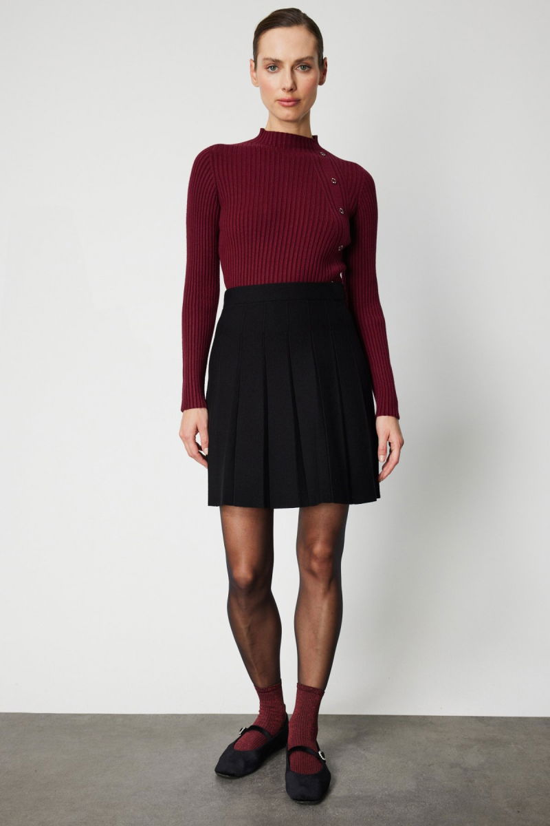 On Kadın Pileli Mini Triko Etek 69202 Siyah - On