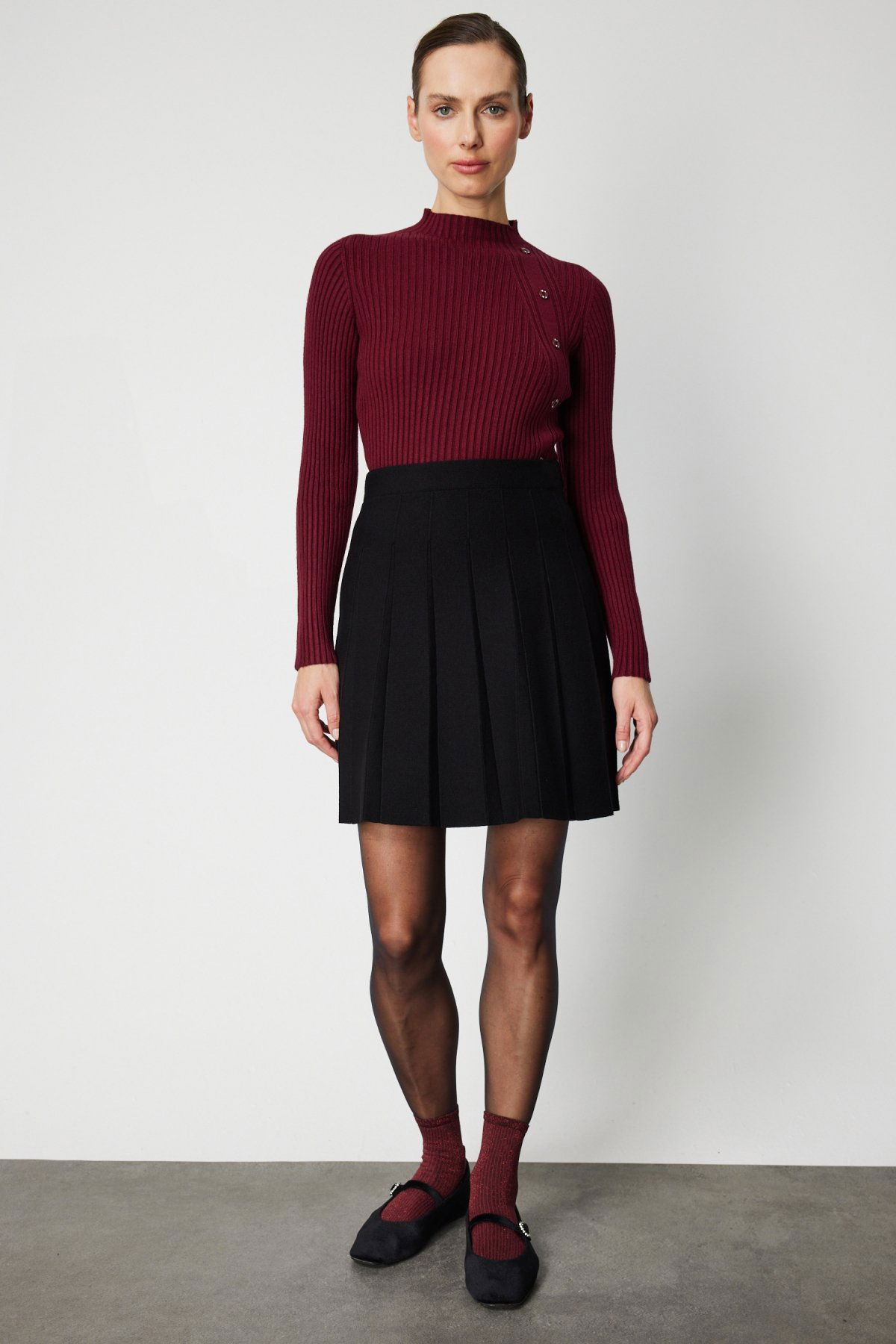 On Kadın Pileli Mini Triko Etek 69202 Siyah - 1