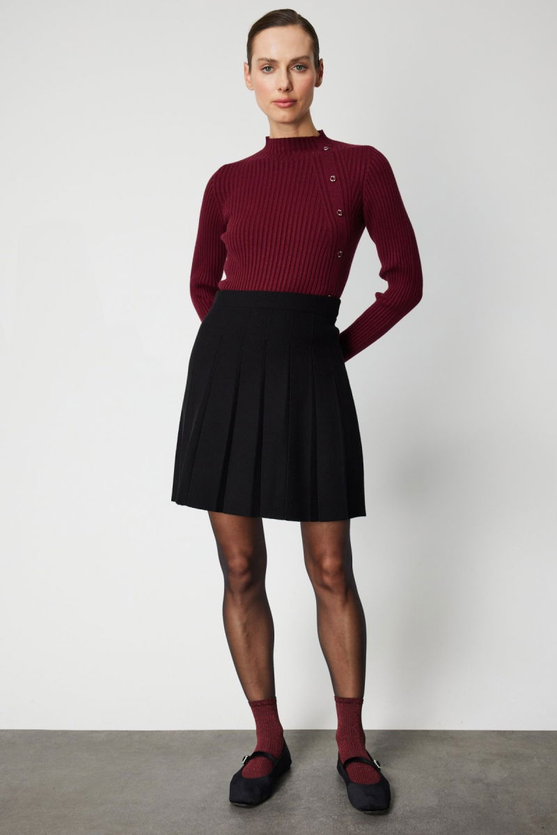 On Kadın Pileli Mini Triko Etek 69202 Siyah - 2