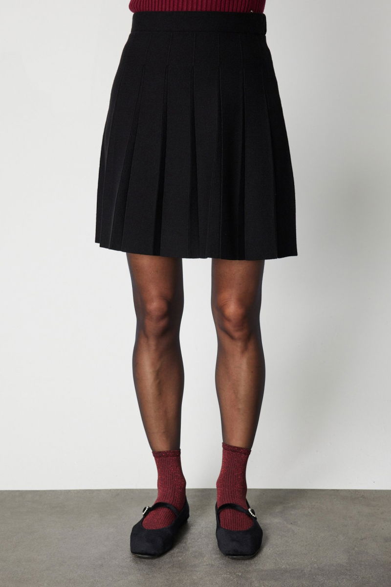 On Kadın Pileli Mini Triko Etek 69202 Siyah - 3