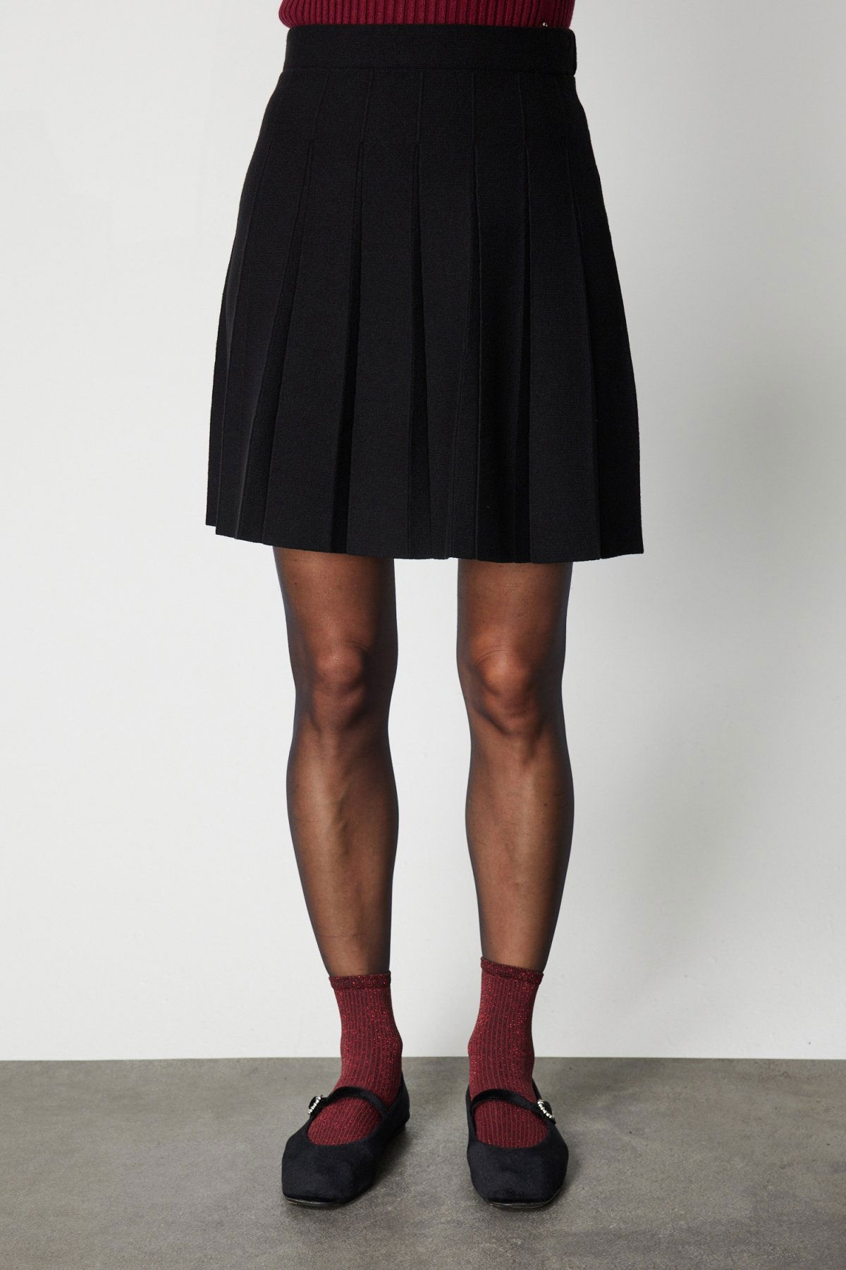 On Kadın Pileli Mini Triko Etek 69202 Siyah - 3