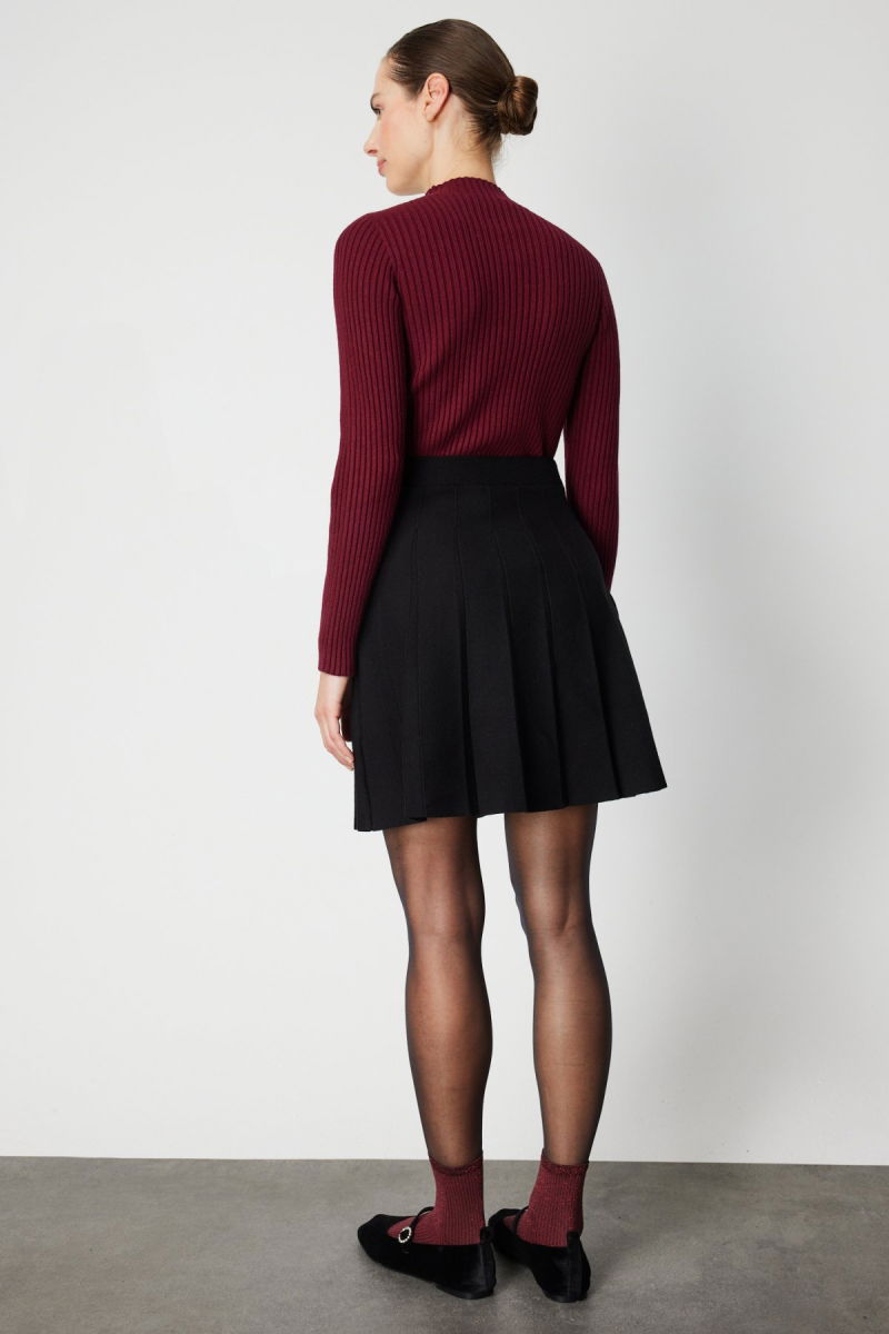 On Kadın Pileli Mini Triko Etek 69202 Siyah - 4