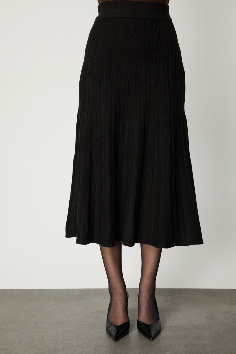 On Kadın Piliseli Midi Boy Triko Etek 65212 Siyah - 3