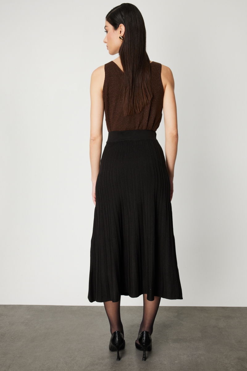 On Kadın Piliseli Midi Boy Triko Etek 65212 Siyah - 4