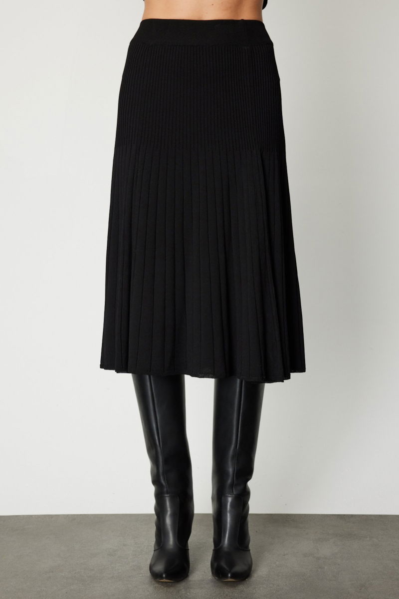 On Kadın Piliseli Midi Triko Etek 69201 Siyah - 2