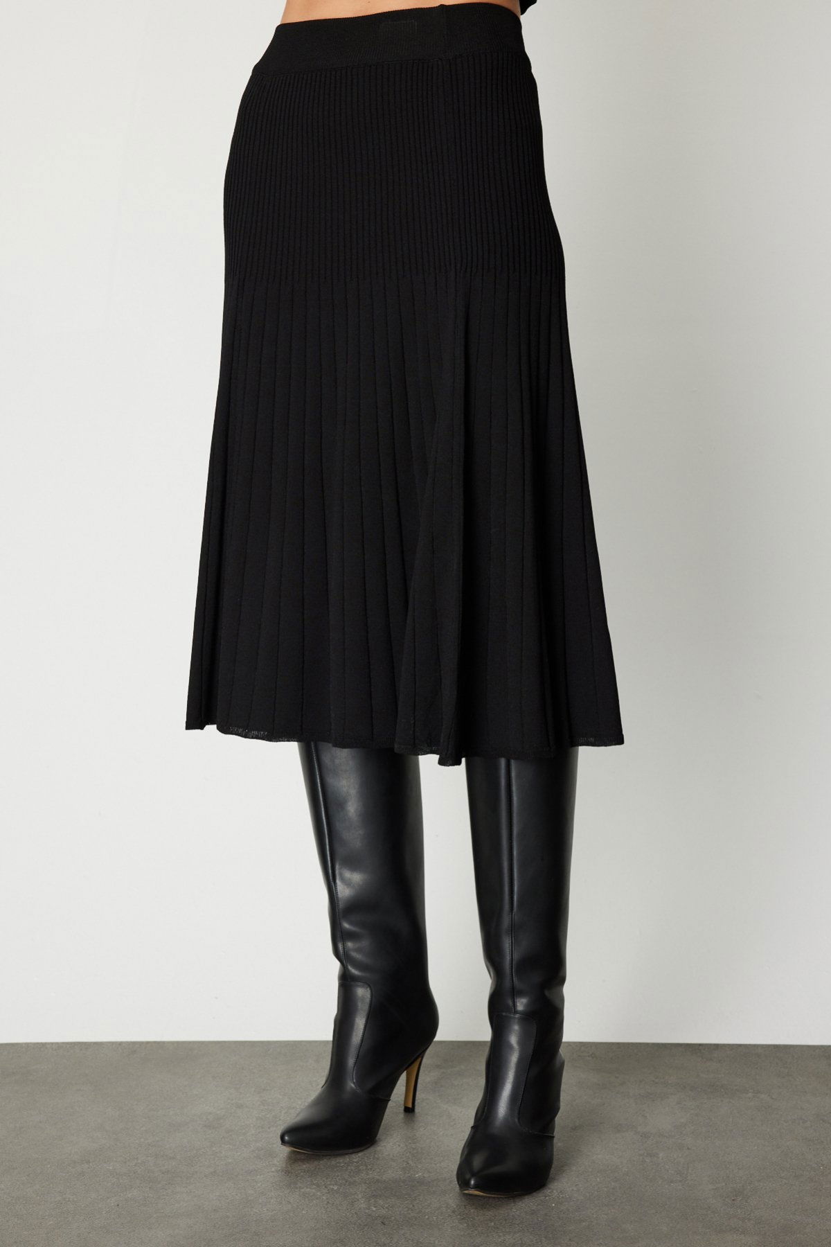 On Kadın Piliseli Midi Triko Etek 69201 Siyah - 3