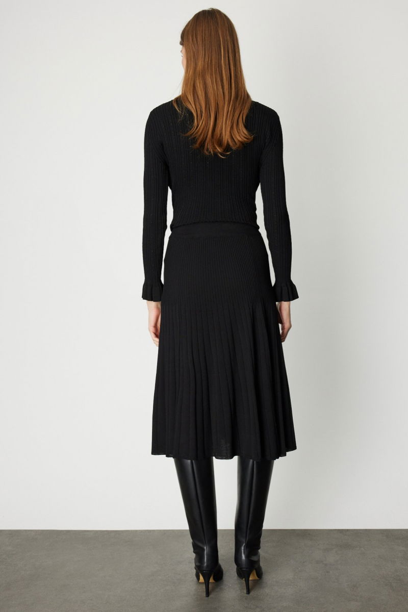 On Kadın Piliseli Midi Triko Etek 69201 Siyah - 4