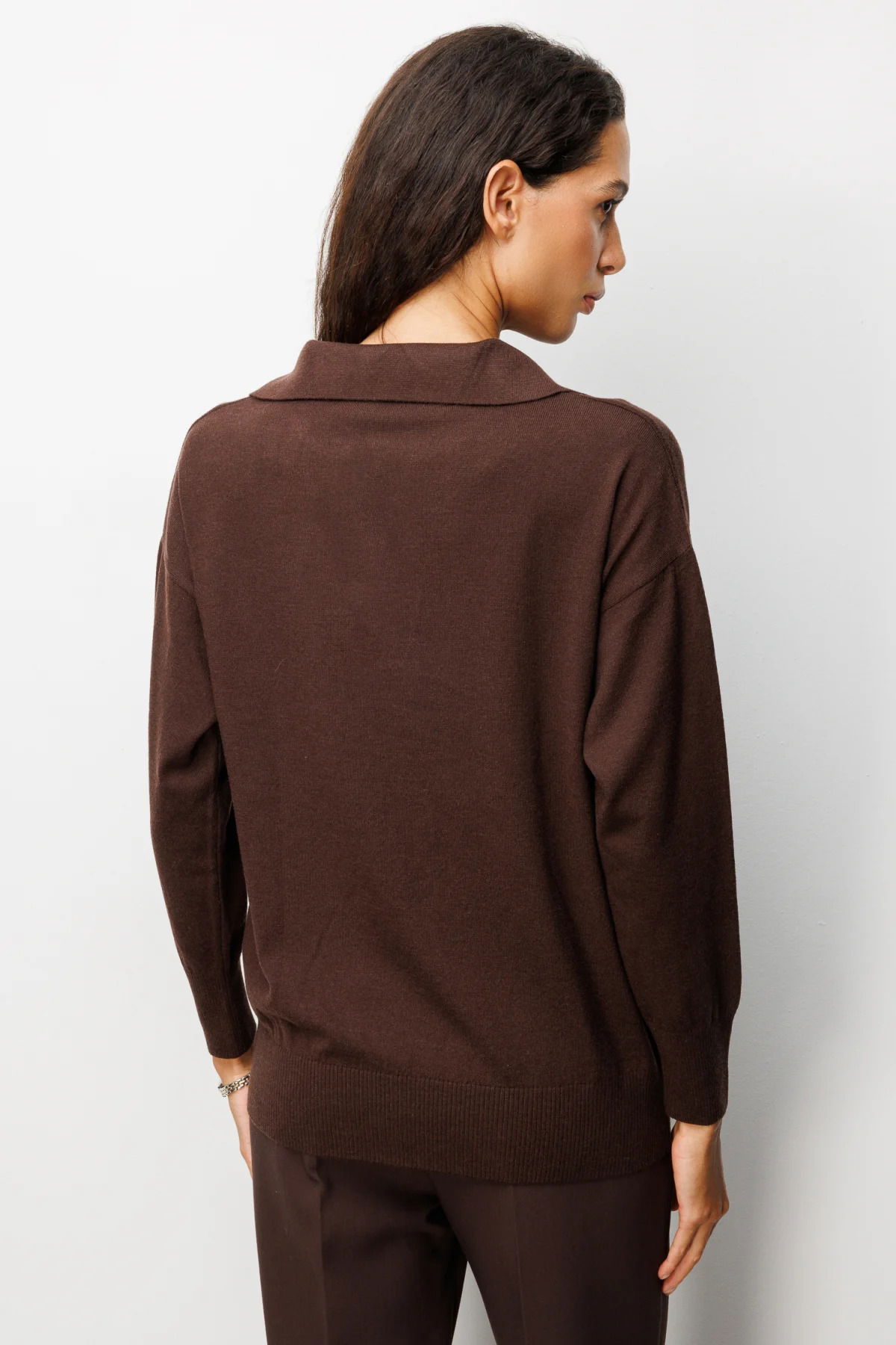 On Kadın Polo Yaka Zincir Detaylı Triko Kazak 66336 Kahverengi - 4