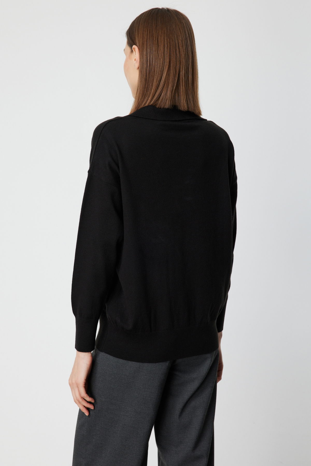 On Kadın Polo Yaka Zincir Detaylı Triko Kazak 66336 Siyah - 4