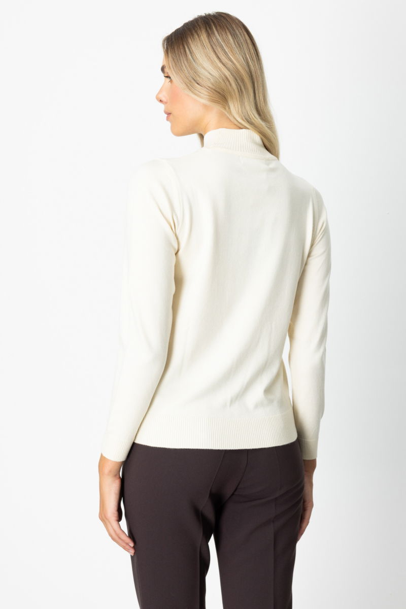 On Kadın Püsküllü Kalp Detaylı Dik Yaka Kazak 65325 Ekru - 4