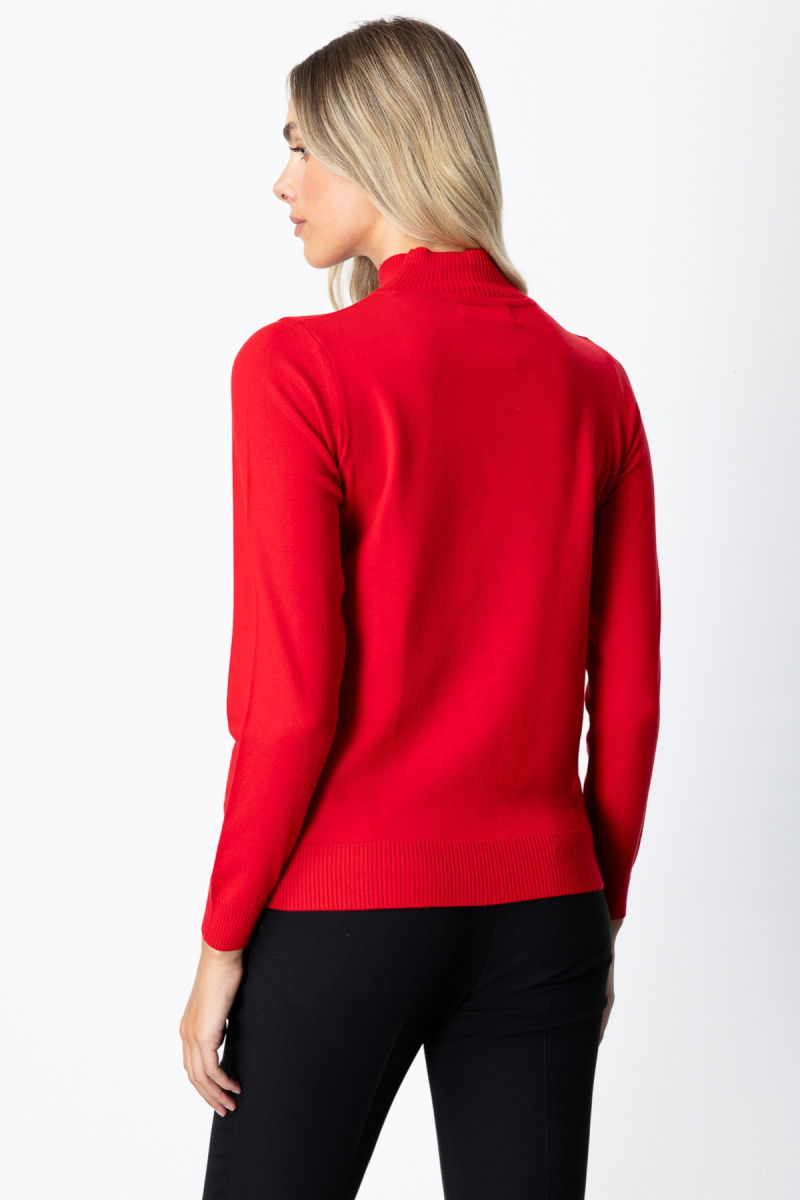 On Kadın Püsküllü Kalp Detaylı Dik Yaka Kazak 65325 Kırmızı - 4