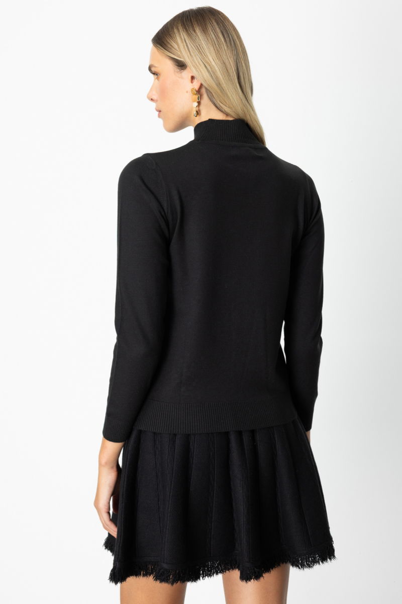 On Kadın Püsküllü Kalp Detaylı Dik Yaka Kazak 65325 Siyah - 4