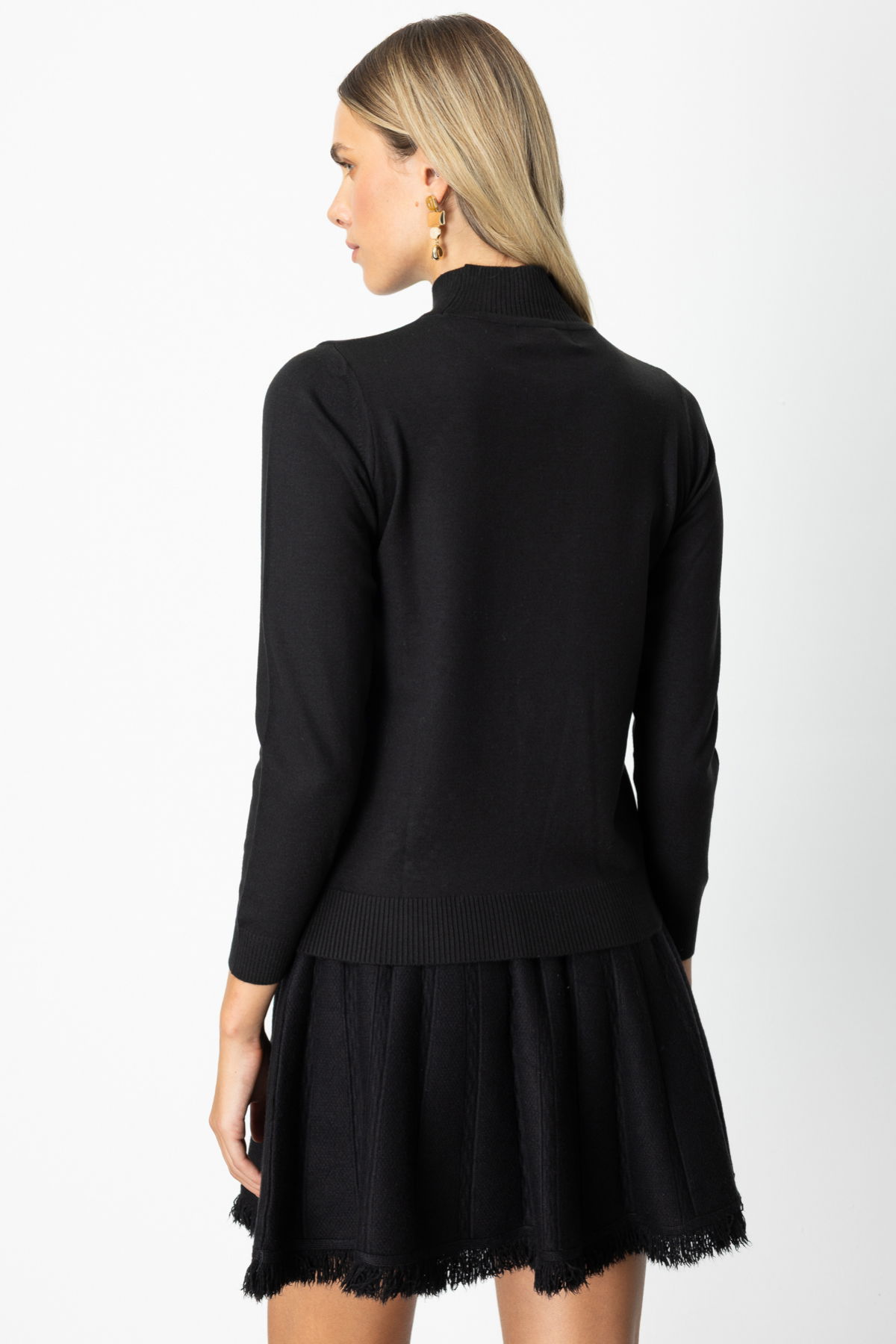 On Kadın Püsküllü Kalp Detaylı Dik Yaka Kazak 65325 Siyah - 4