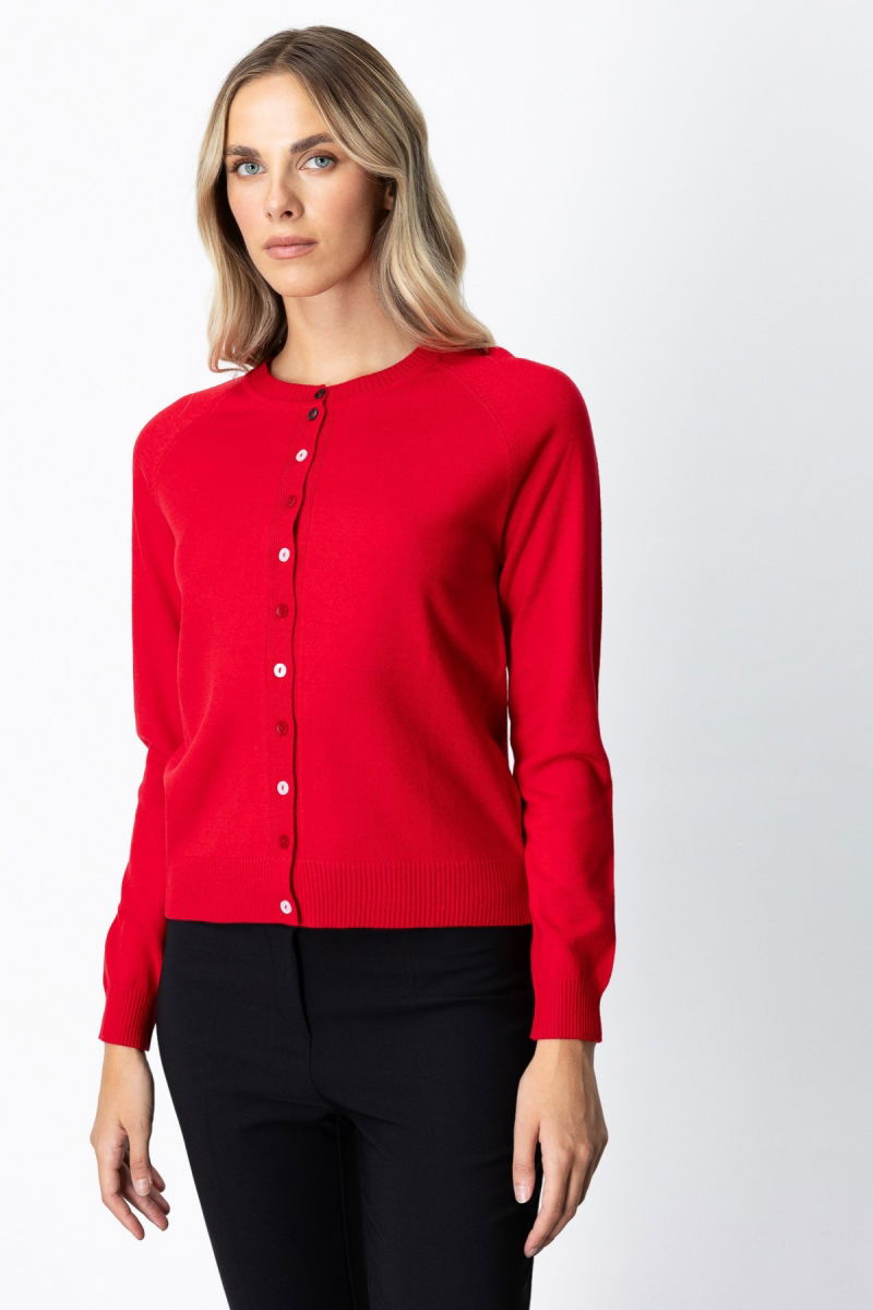 On Kadın Renkli Düğmeli Sıfır Yaka Triko Hırka 65921 Kırmızı - On