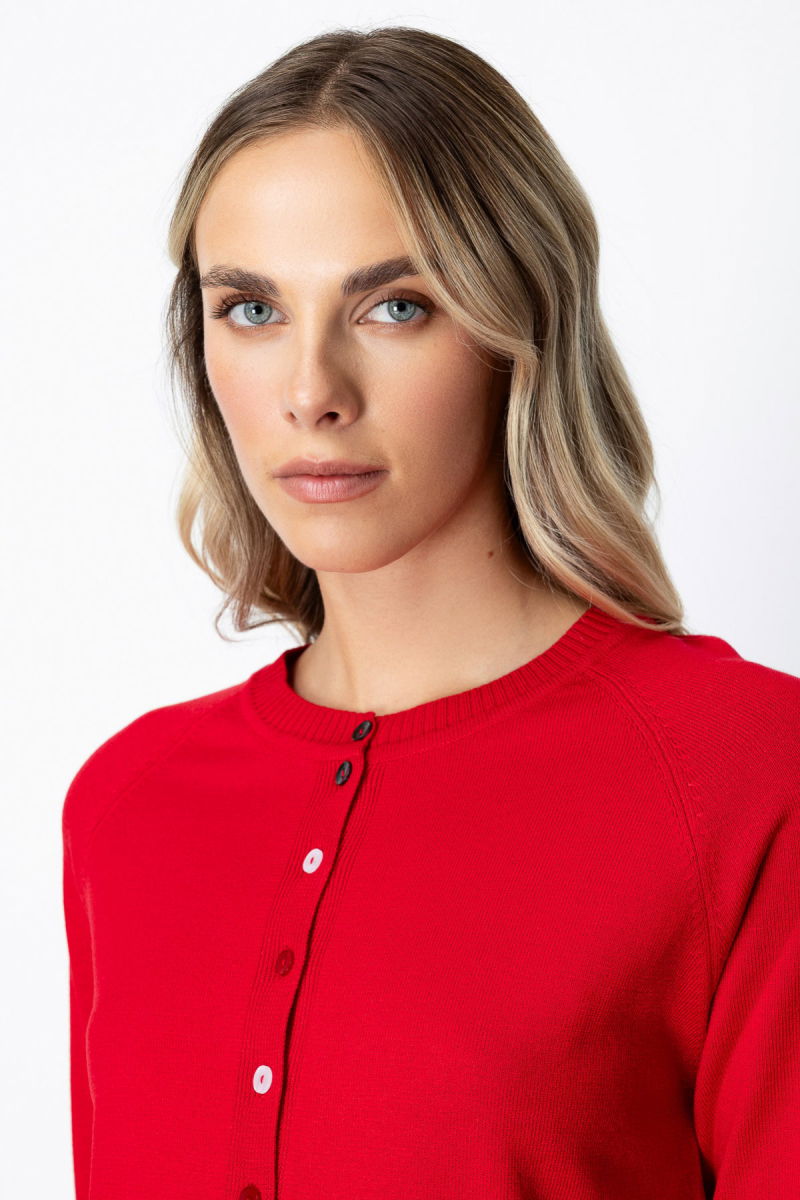 On Kadın Renkli Düğmeli Sıfır Yaka Triko Hırka 65921 Kırmızı - 2