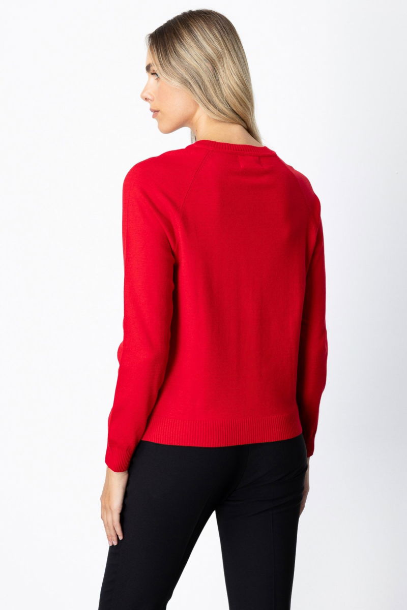 On Kadın Renkli Düğmeli Sıfır Yaka Triko Hırka 65921 Kırmızı - 4