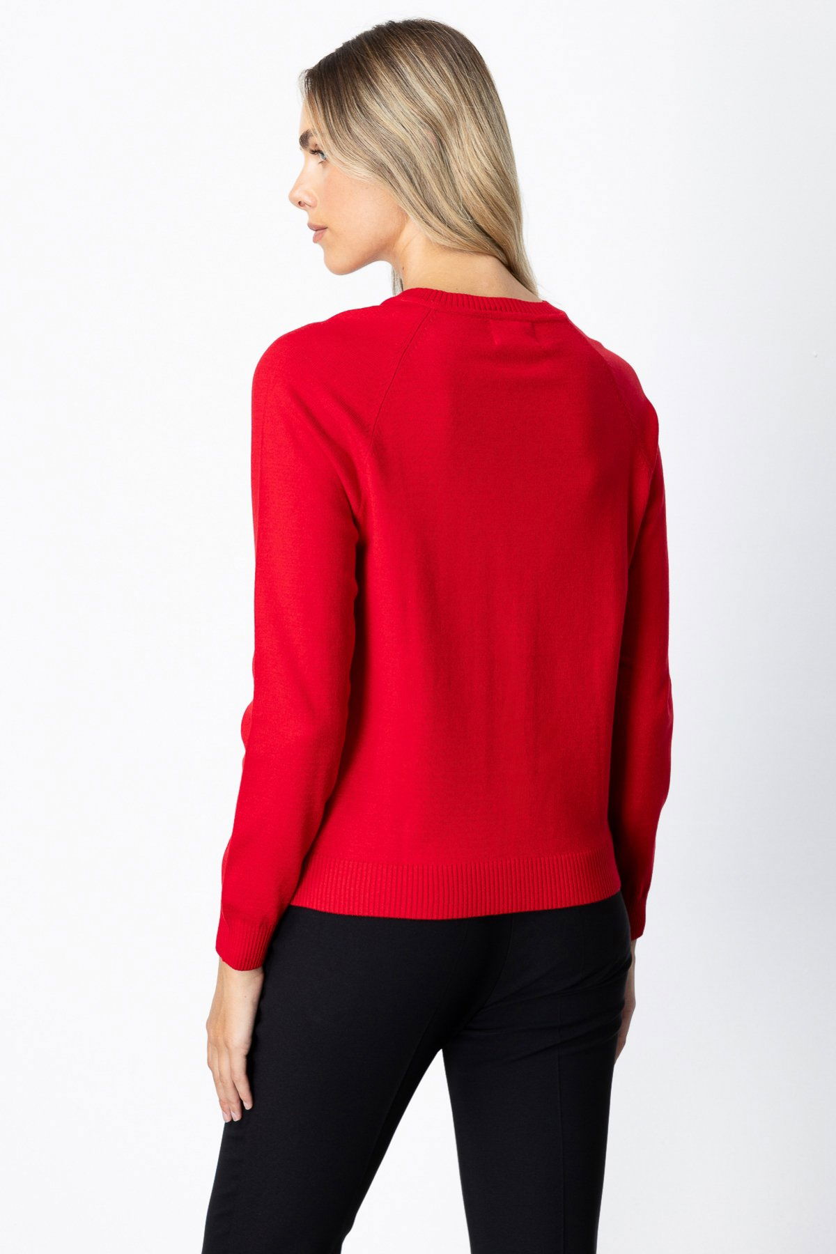 On Kadın Renkli Düğmeli Sıfır Yaka Triko Hırka 65921 Kırmızı - 4