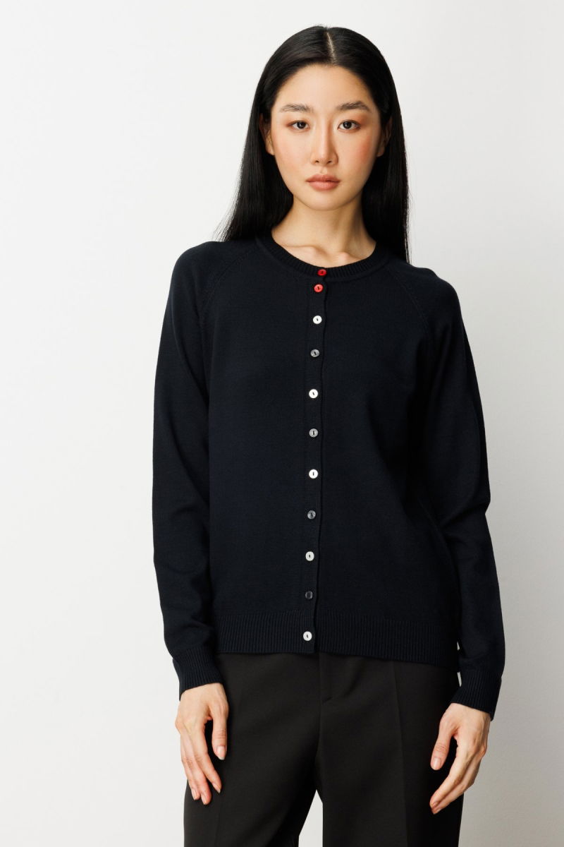 On Kadın Renkli Düğmeli Sıfır Yaka Triko Hırka 65921 Siyah - On