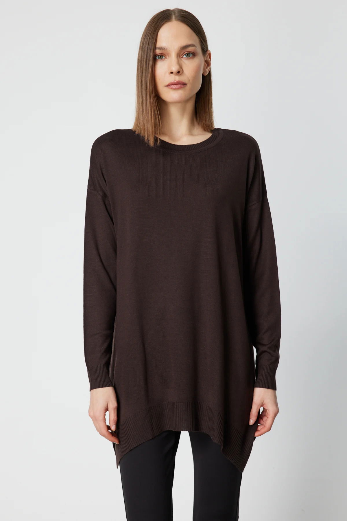 On Kadın Salaş Verev Tunik 65316 Kahverengi - 1