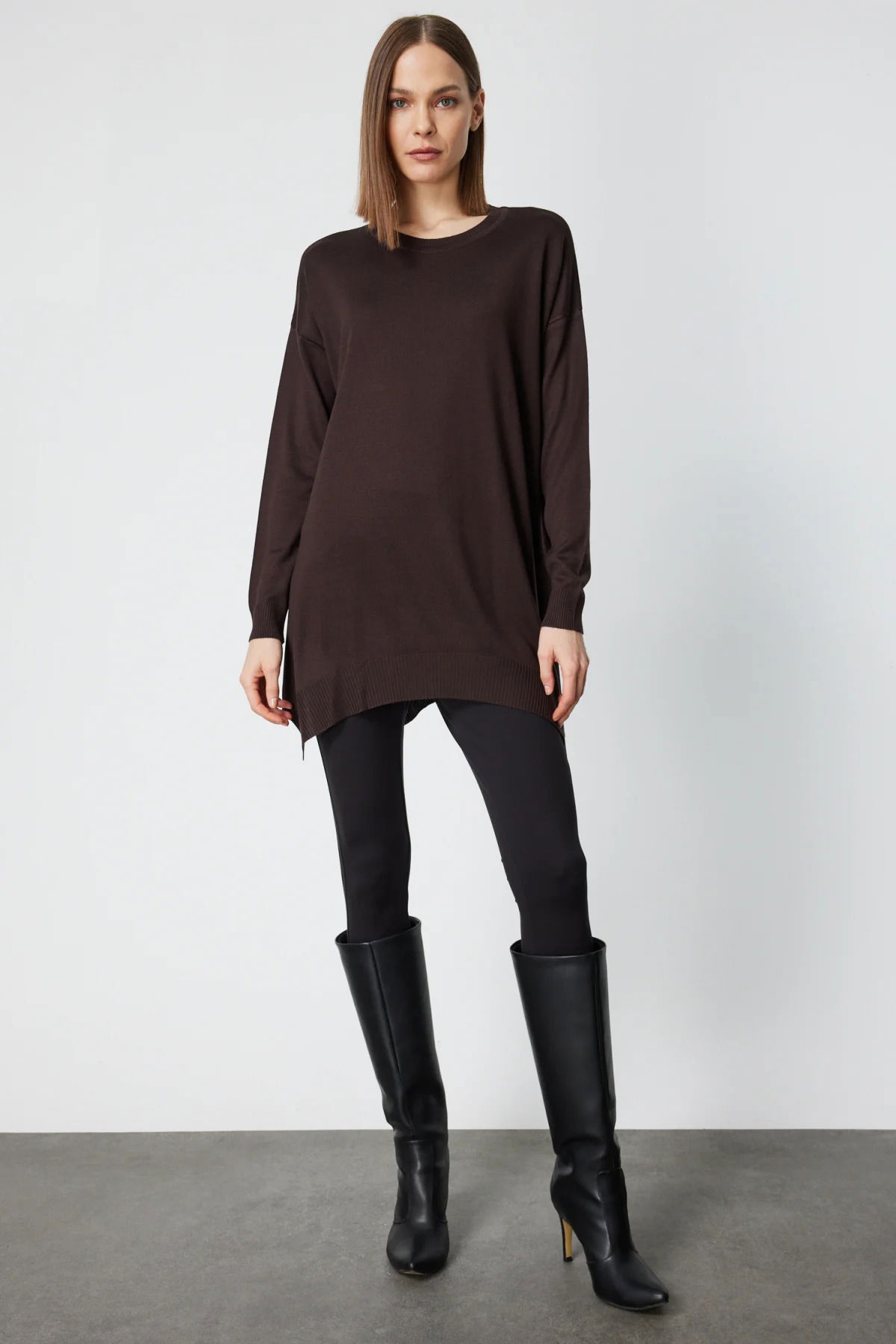 On Kadın Salaş Verev Tunik 65316 Kahverengi - 3