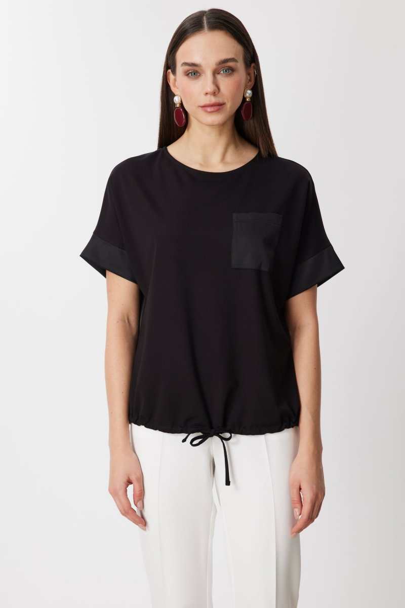 On Kadın Saten Detaylı Bağcıklı T-Shirt 71365 Siyah - On