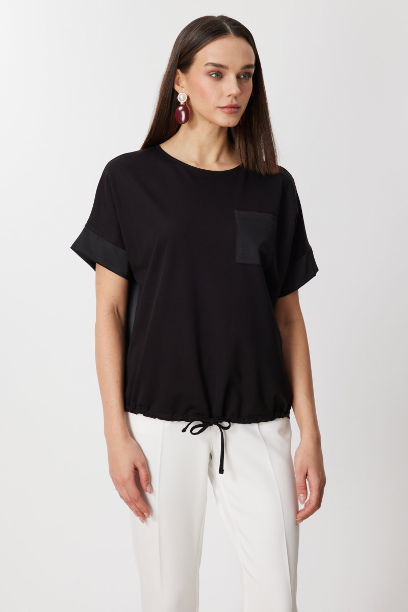 On Kadın Saten Detaylı Bağcıklı T-Shirt 71365 Siyah - 2