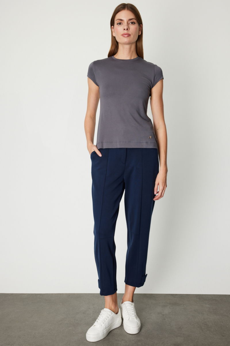 On Kadın Sıfır Yaka Ay Kol Basic Bluz 61302 Antrasit - 3