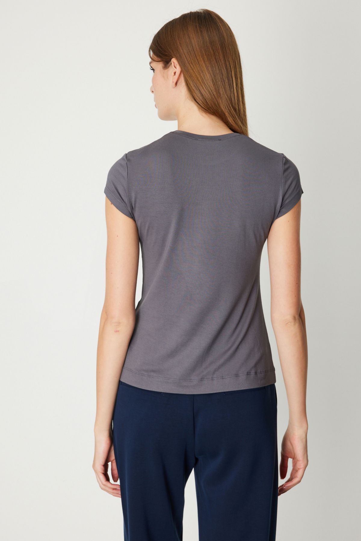 On Kadın Sıfır Yaka Ay Kol Basic Bluz 61302 Antrasit - 4